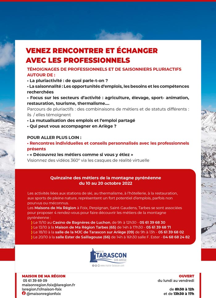 Quinzaine des métiers de la montagne pyrénéenne - Tarascon, le 18 octobre 2022 - Flyer 2 (© SOLIHA Ariège)