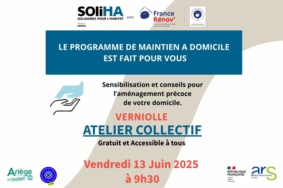 Atelier collectif - Maintien à domicile (à Verniolle, le 13 juin 2025) par SOLIHA Ariège